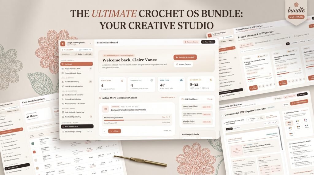 Digital crochet planner app crafting cockpit with voice row counter and project stopwatch