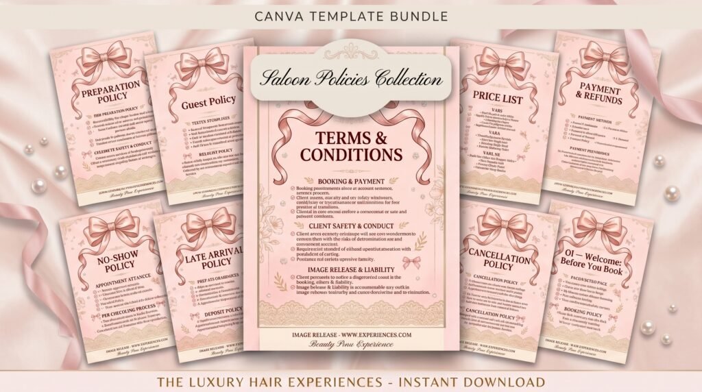 coquette pink booking policy template canva mockup preview