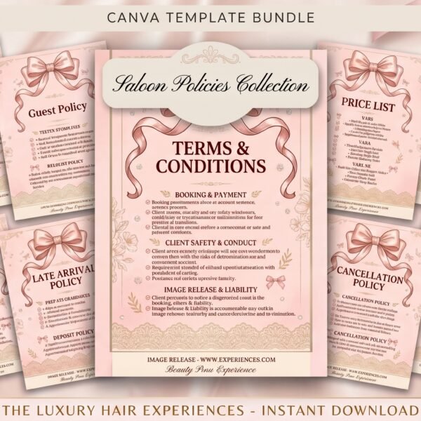 coquette pink booking policy template canva mockup preview