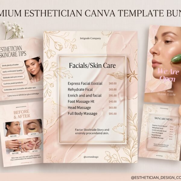 Image Alt Text: feminine esthetician instagram templates canva mockup preview