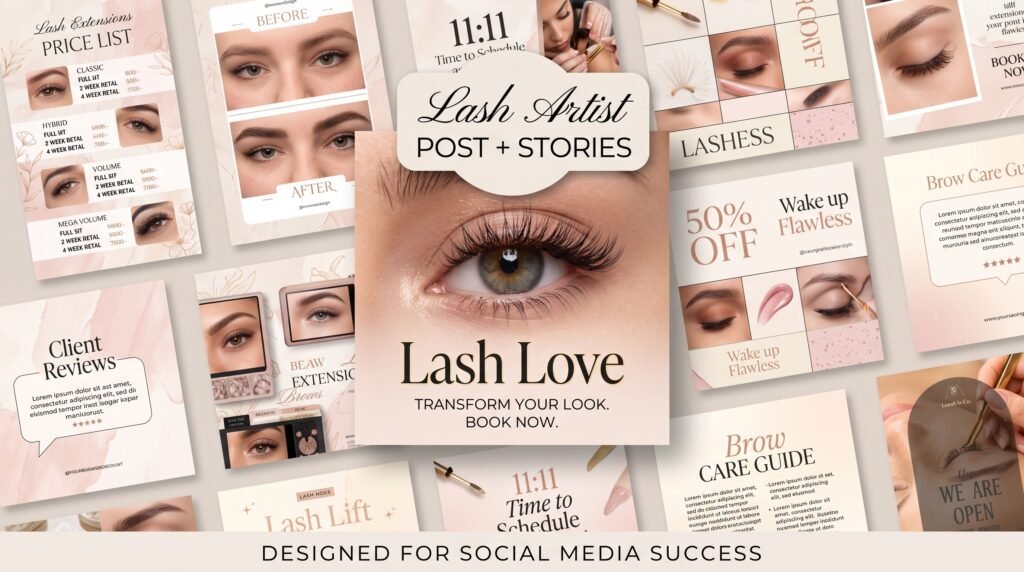 feminine lash artist instagram templates canva mockup preview