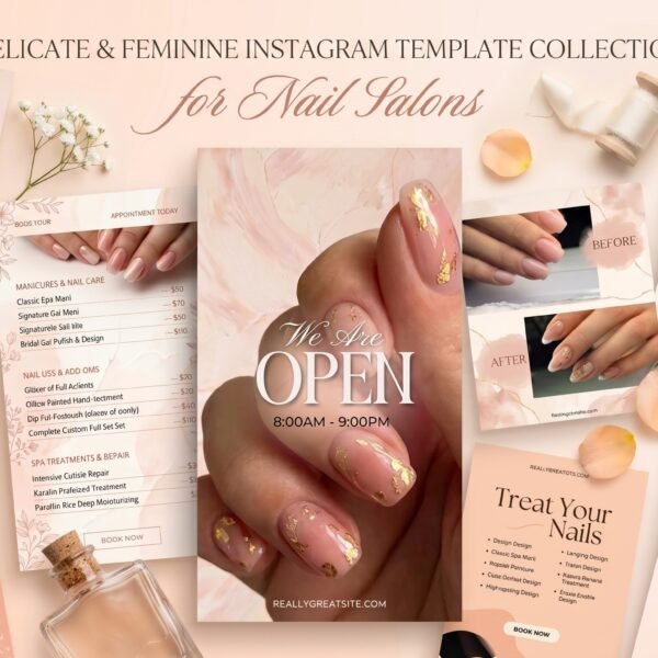 feminine nail salon instagram templates canva mockup preview