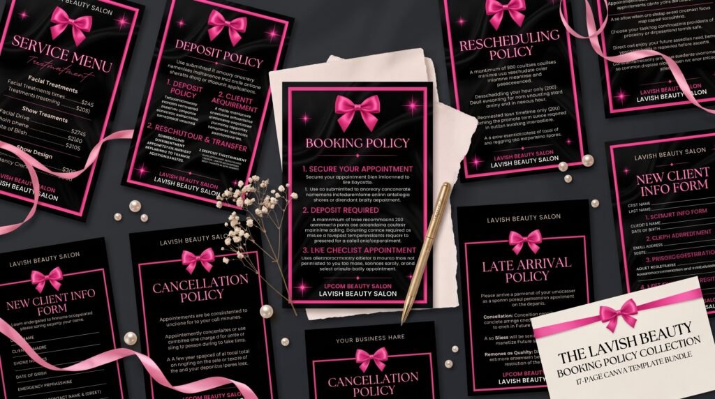 hot pink neon booking policy template canva mockup preview