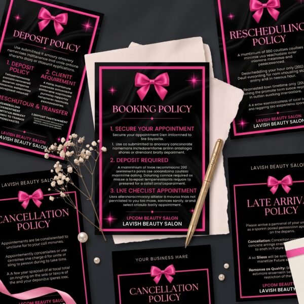 hot pink neon booking policy template canva mockup preview