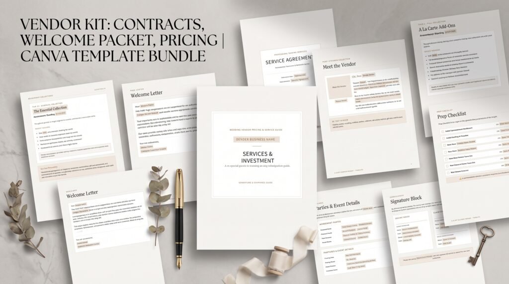 luxury wedding vendor kit template canva mockup preview