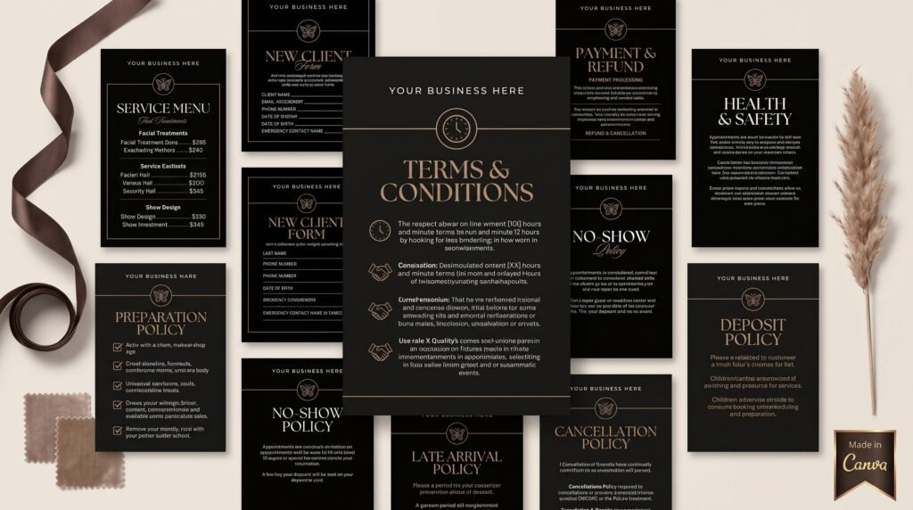 neutral luxury booking policy template canva mockup preview
