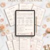 GoodNotes Beauty Planner showing skincare, beauty care, hair care, wellness, and self-care planning pages with interactive navigation