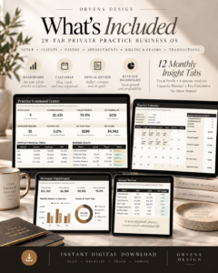 Therapist Private Practice Spreadsheet – Ultimate 28-Tab Business Planner
